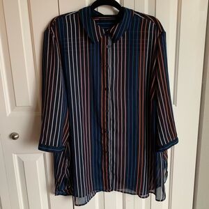 Attention Plus Size Mesh Multicolor Striped Women’s Shirt